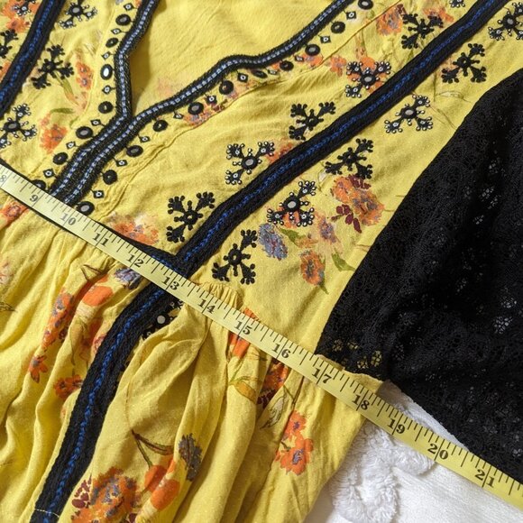 Free People Boogie All Night cropped blouse black lace balloon sleeves EUC - Picture 7 of 9